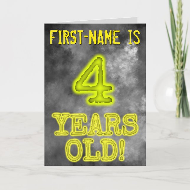 Carte Aura éffrayante Lumineuse Look "4 ans!" + Nom (Devant)