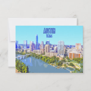 Carte Austin Downtown Texas Vintage Flat Card
