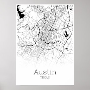Carte Austin - Texas - Poster de la carte de la vi