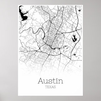 Carte Austin - Texas - Poster de la carte de la vi