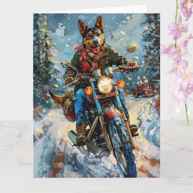 Carte Australian Kelpie Chien équitation moto Noël (Orchidée)