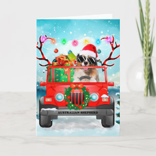 Carte Australian Shepherd dog avec cadeaux de Noël