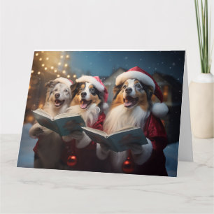 Carte Australian Shepherd Noël Carolers Fun Holiday
