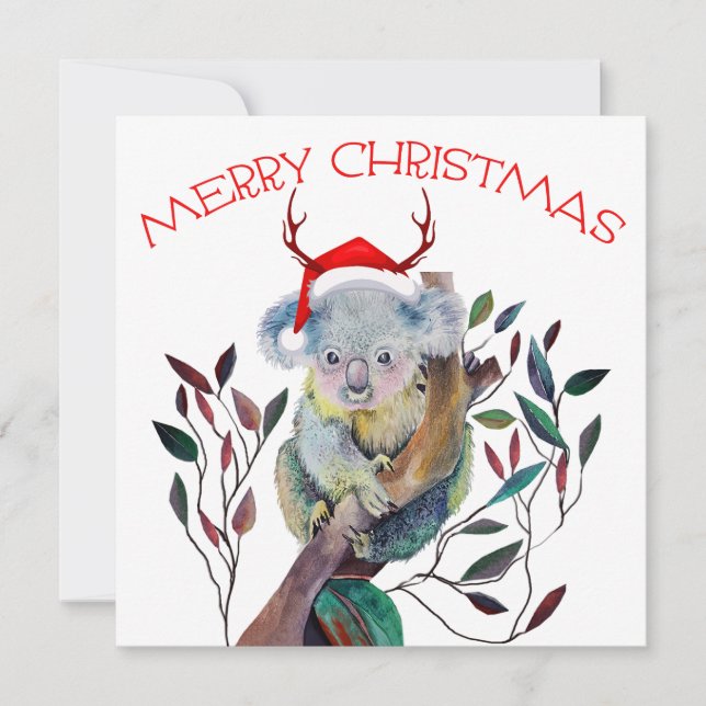 Carte Australie Noël Koala Santa Hat Rouge Vert (Devant)