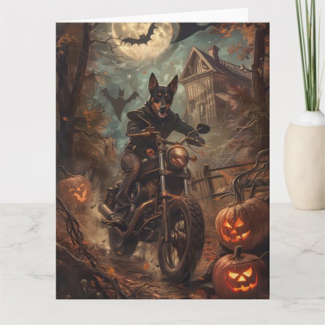Carte Australien Kelpie équitation moto Halloween (Devant)