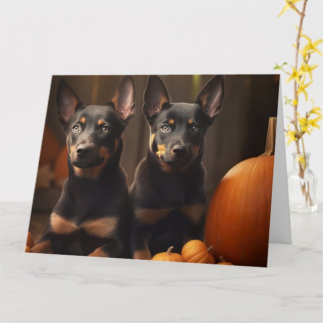 Carte Australien Kelpie Puppy Citrouille de plaisir d'au (Fleur jaune)