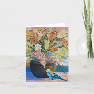 Carte australienne à tête pâle Rosella & fleur sau