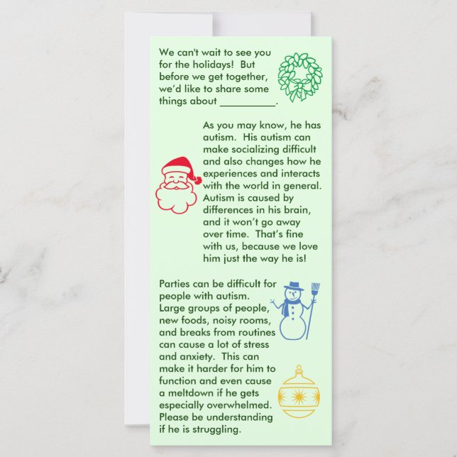 Carte Autisme Christmas Boy Flat Card (Devant)