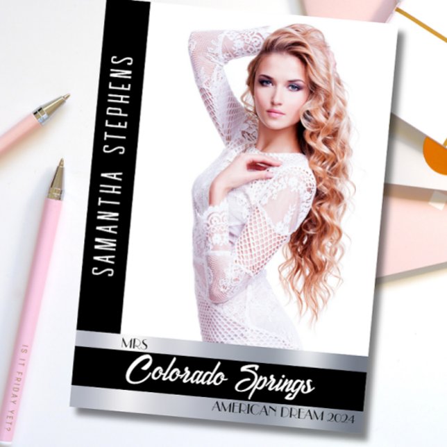 Carte Autographe personnalisée pour les participan (Pageant Autograph Card Template | Silver Shine Customizable design for comp cards pageants)