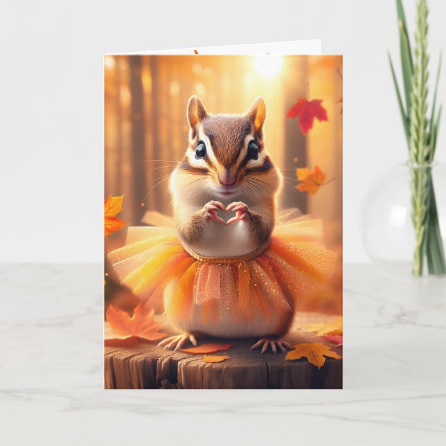 Carte Automne Anniversaire Chipmunk portant un Tutu (Devant)