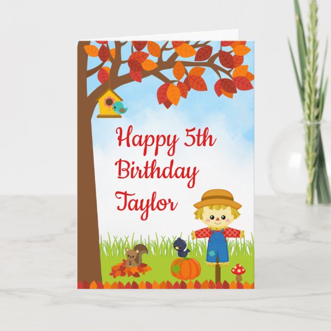 Carte Automne Automne Garçon Scarecrow Joyeux anniversai (Devant)