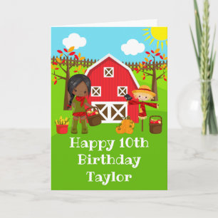 Carte Automne Barnyard Dark Skin Girl Joyeux Anniversair