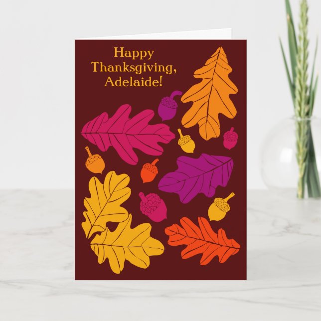 Carte Automne Chêne Feuilles et Acorns Message personnal (Devant)