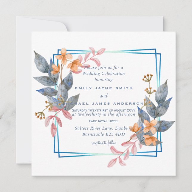 Carte Automne Dusty Blue Orange Leaf Mariage Invite Budg (Devant)