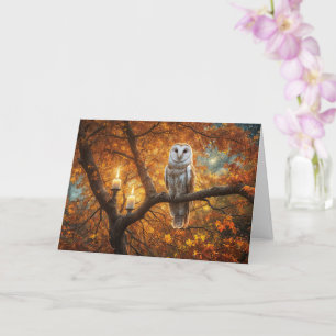 Carte Automne Équinoxe Belle Chouette bougies et automne