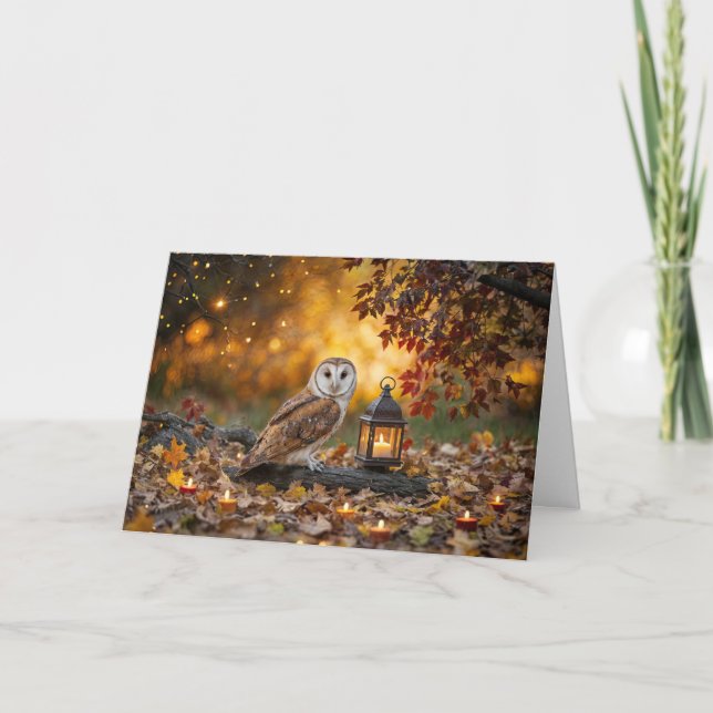 Carte Automne Équinoxe d'automne avec chandelles d'hibou (Devant)