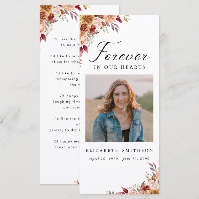 Carte Automne Funérailles pour toujours dans nos coeurs  (Devant / Derrière)