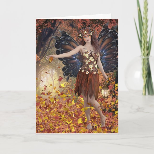 CARTE AUTOMNE IMAGINAIRE LADY FAIRY GREETING CARD BLANC (Devant)