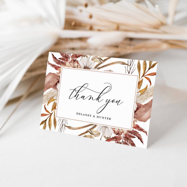 Carte Automne Rustique Floral encadré Merci personnalisé (Autumn Beauty: Watercolor Blooms and Fall Leaves )