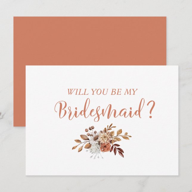 Carte Automne Terracotta Floral Bridesmaid Proposition (Devant / Derrière)