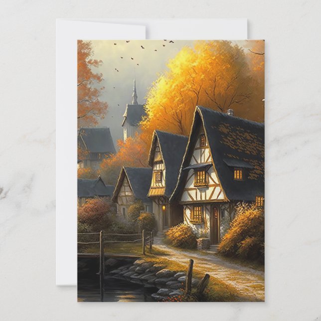 Carte Automne Tudor Style Home Waterside Path Hello Flat (Devant)