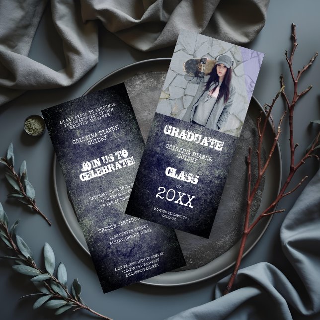 Carte Autre texture métallique sale grise grise (Modern Alternative Graduate Grey Dirty Metal Texture Photo Invitations Cards. )