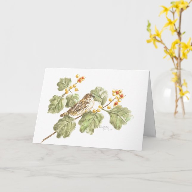 Carte Autumn Sparrow Blank Note Card Greeting Card (Fleur jaune)