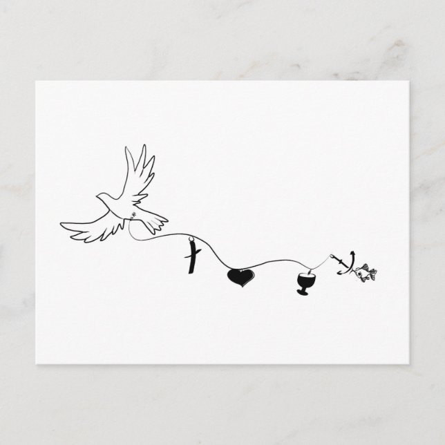 Carte avec colombe de paix et symboles chrétiens (Devant)