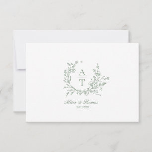 Carte avec détails de monogramme de fleurs sauvage