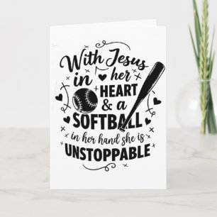Carte Avec Jésus dans son cœur et un softball elle est i