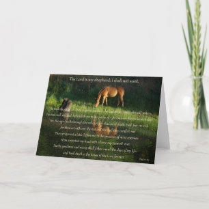 carte avec le texte du Psaume 23 avec un cheval pr