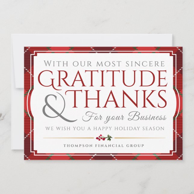 Carte Avec notre gratitude et merci pour votre entrepris (Devant)