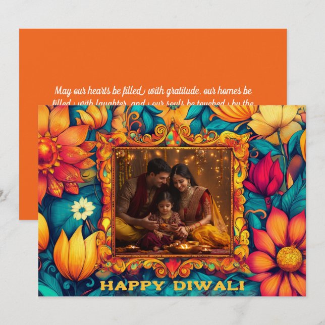 Carte Avec photo et texte personnalisé Happy Diwali (Devant / Derrière)