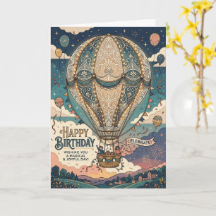 Carte Aventure d'anniversaire en montgolfière Steampunk