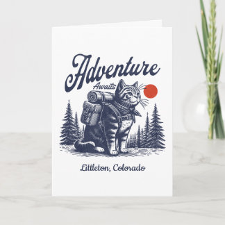 Carte Aventure de chat de randonnée vintage attend une v