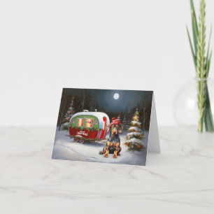 Carte Aventure de Noël du Doberman d'hiver Caravane 