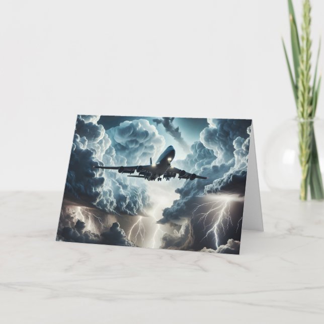Carte Avion d'anniversaire dans une tempête (Devant)