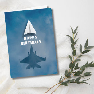 Carte Avion en papier amusant et ombre de chasseur à réa