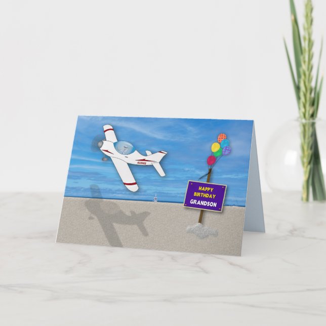 Carte Avion Pilote D'Anniversaire Au-Dessus De Plage (Devant)