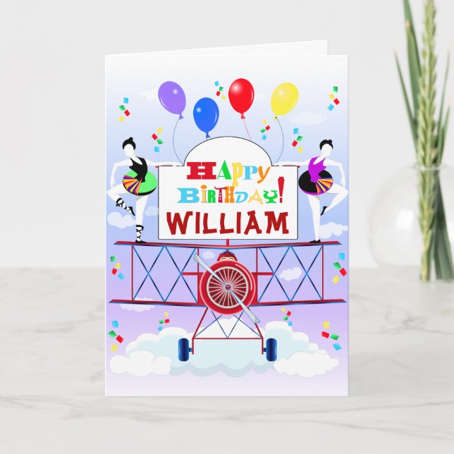 Carte Avion vintage acrobates Ballons Anniversaires (Devant)