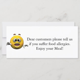 Carte Avis d'allergie au restaurant