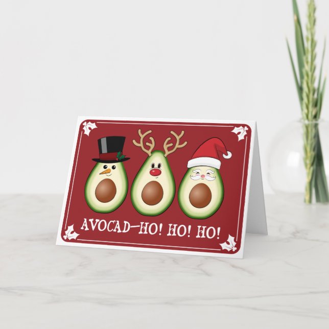 Carte Avocado de Noël Frosty, Rudolph et Père Noël (Devant)