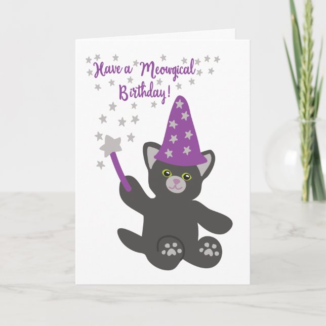 Carte Avoir une Meowgical Birthday Cute Cat Wizard (Devant)