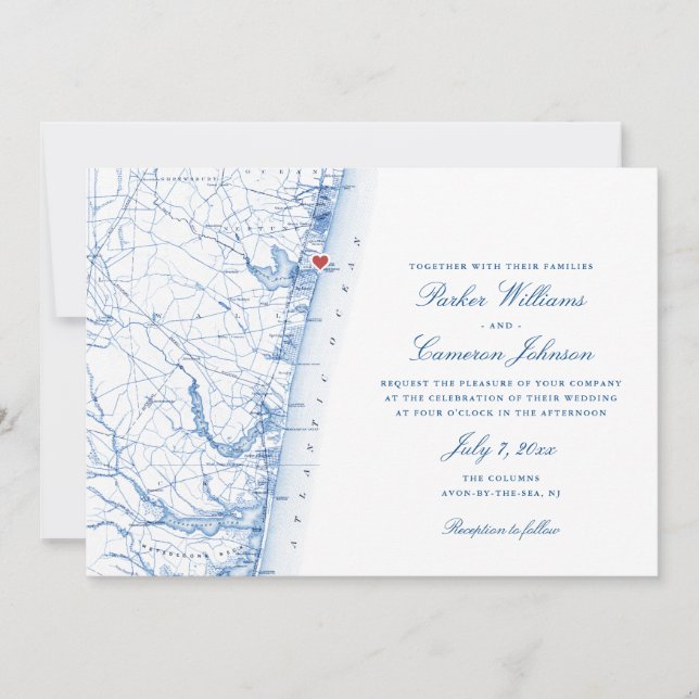 Carte Avon-by-the-sea NJ Elégant Mariage bleu mari (Devant)