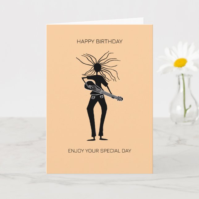 Carte Awesome Silhouette Guitariste Anniversaire (Petite plante)