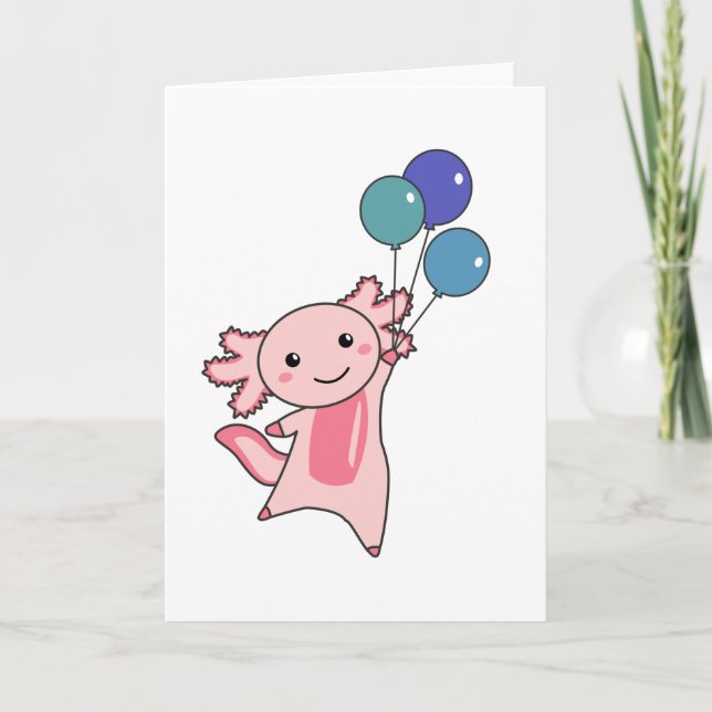 Carte Axolotl Mouches D'Animal Douce Avec Ballons Vers L (Devant)