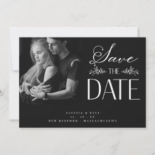 Carte B&W Photo Couple Mariage Elégant Botanique 