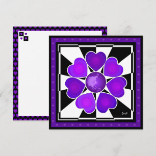 Carte B&W Purple Hearts Beating