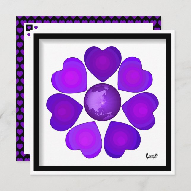 Carte B&W Purple Hearts Beating (Devant / Derrière)