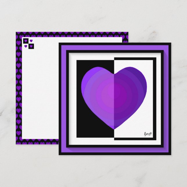 Carte B&W Purple Hearts Beating (Devant / Derrière)